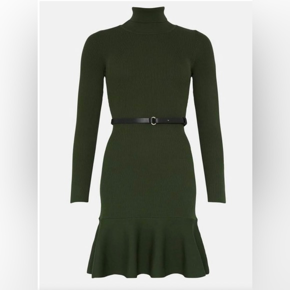 Karen Millen Knitted Turtleneck Belted Flippy Hem Mini Dress - Picture 4 of 12
